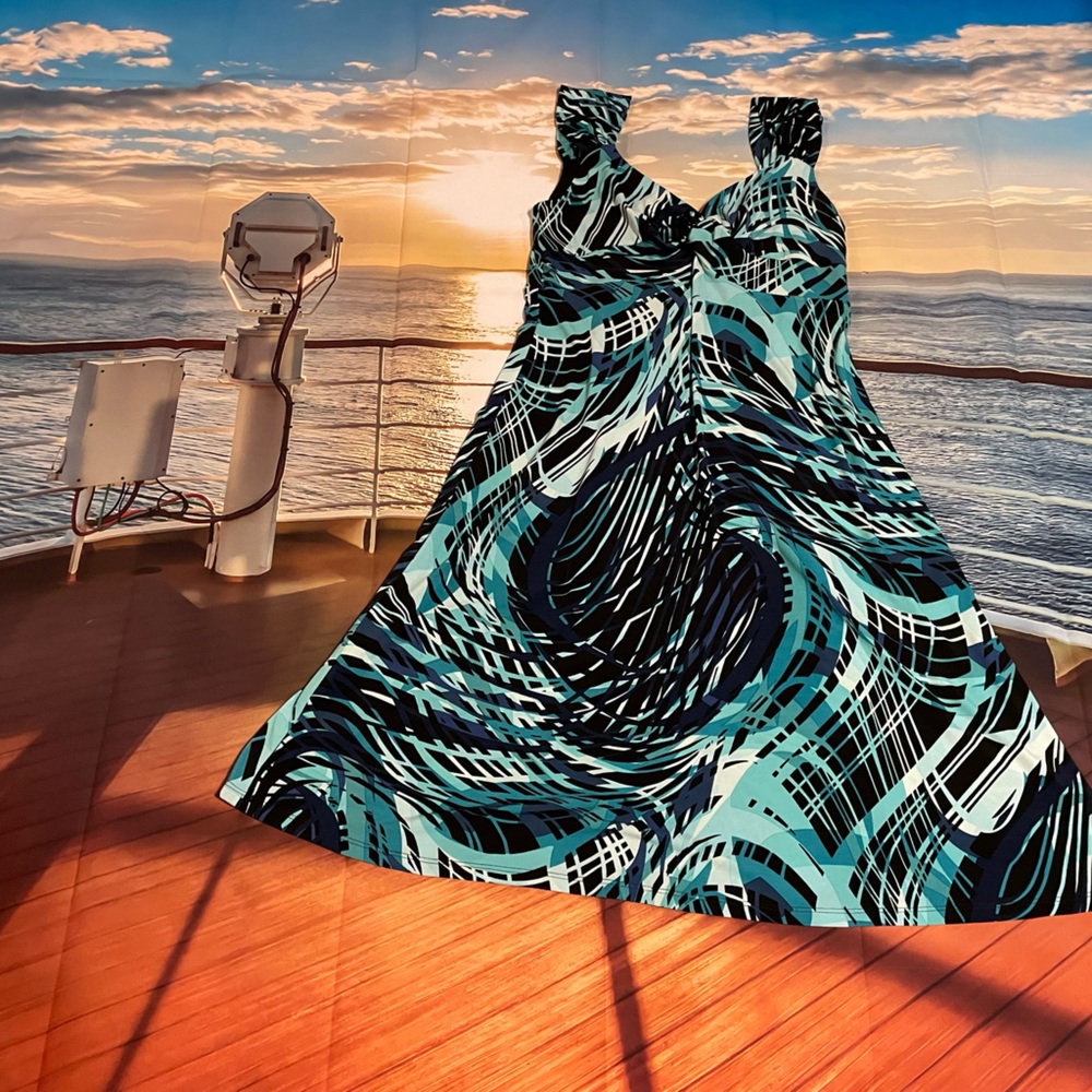 Bellissima Elegant Blue and Black Patterned Dress